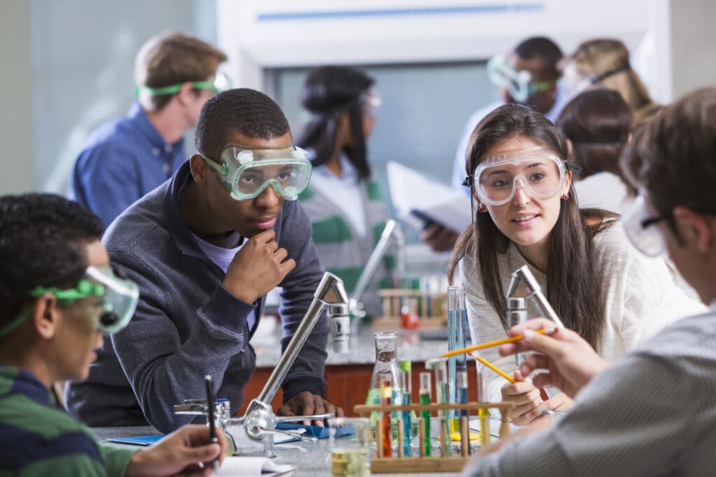 Medical students in a science lab