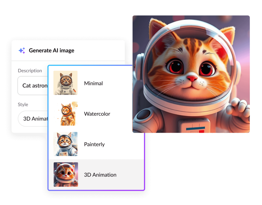 The 3D animation in Rise with new options to generate images with AI.